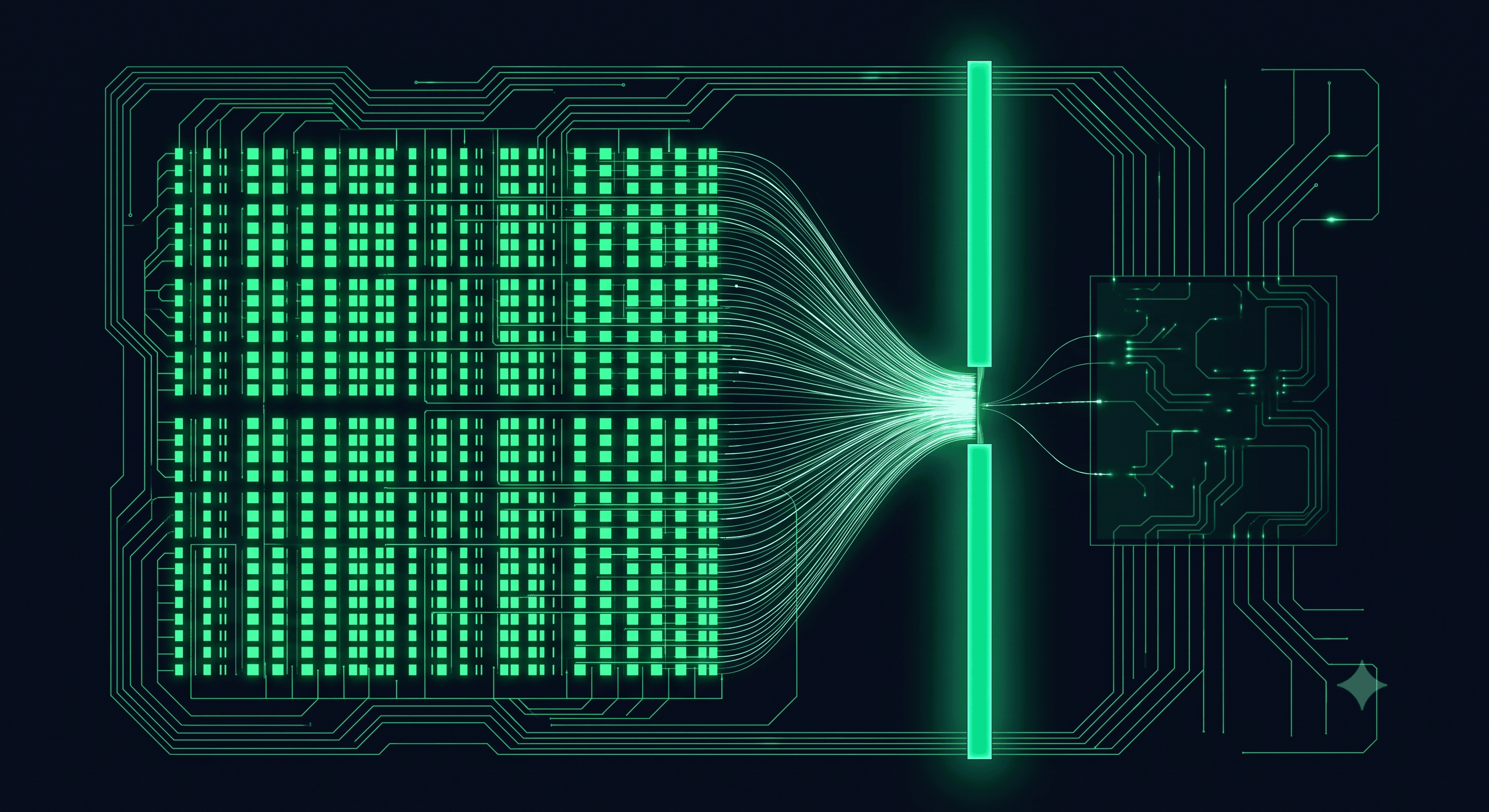 رسم تخطيطي لمعمارية معالج GPU يوضح مشكلة جدار الذاكرة وكيف يعالجها دمج العمليات