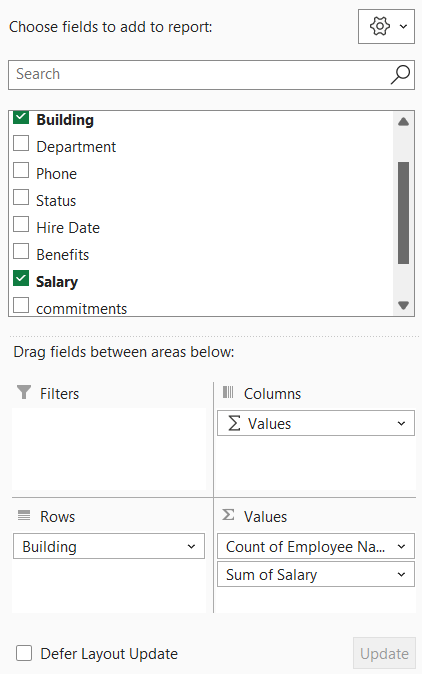 PivotTable Fields Pane