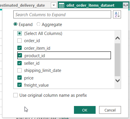 Expand columns selection box