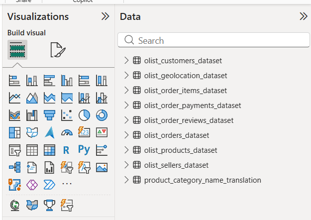 Tables loaded in data pane