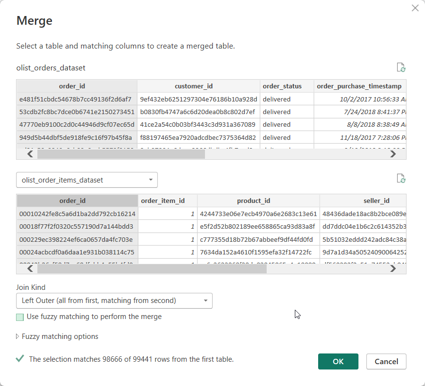 Merge Queries setup window