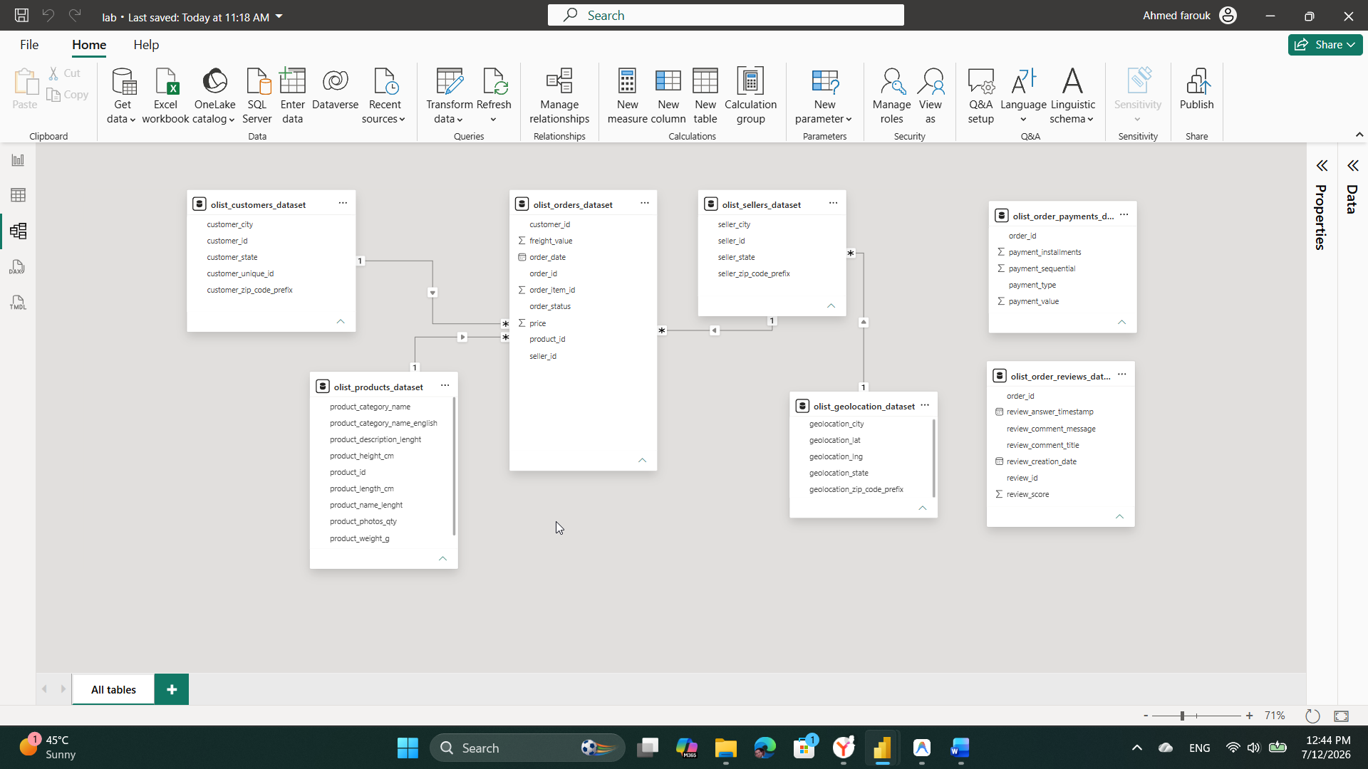 Olist complete database relationship model