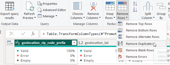 Remove duplicates menu dropdown
