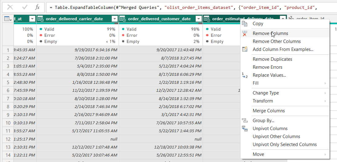 Delete selected date columns